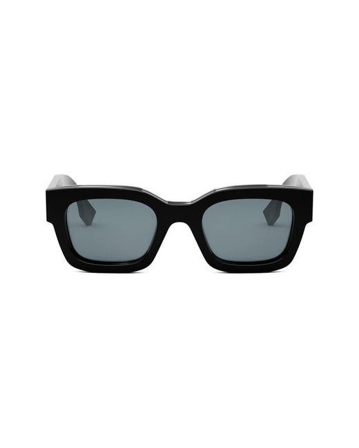 Fendi Signature 50mm Rectangular Sunglasses Shiny Black