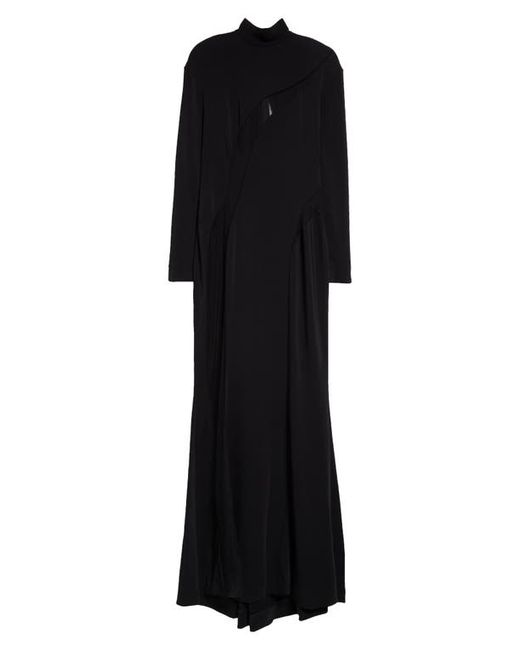 Mugler Asymmetric Illusion Inset Long Sleeve Stretch Crepe Gown