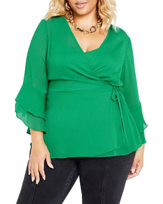 City Chic Charlie Trumpet Sleeve Faux Wrap Top