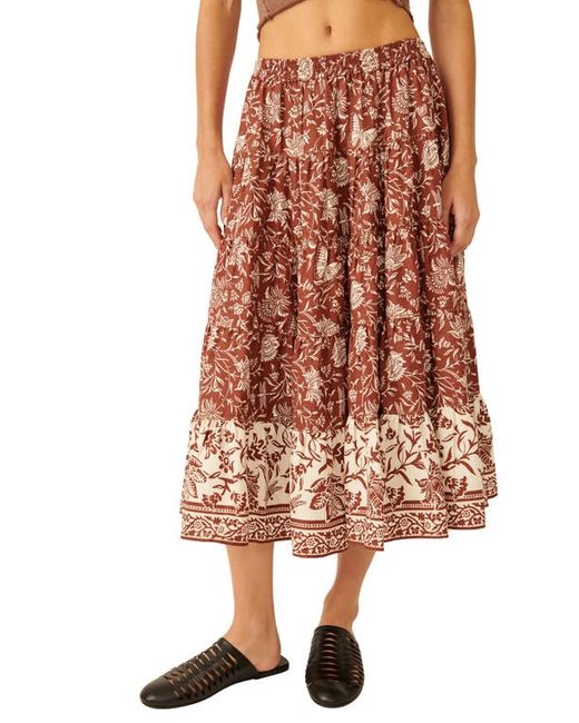Free People Full Swing Floral Border Detail Cotton Blend Midi Skirt