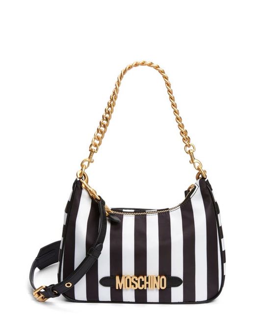Moschino Logo Stripe Nylon Hobo Bag