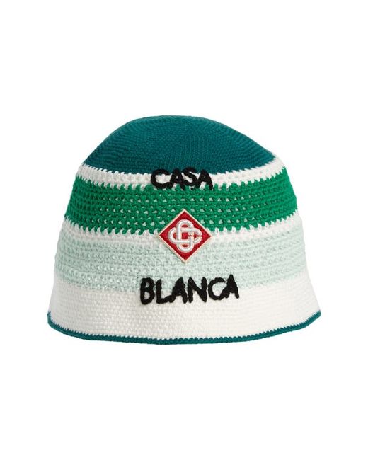 Casablanca Logo Patch Cotton Crochet Bucket Hat Green Multi