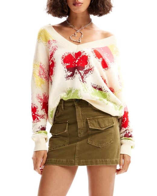 Desigual Jers Join Floral Jacquard Sweater