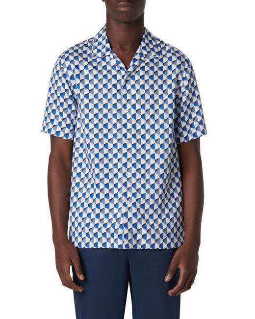 Bugatchi Jackson Shaped Fit Geo Print Short Sleeve Button-Up Camp Shirt