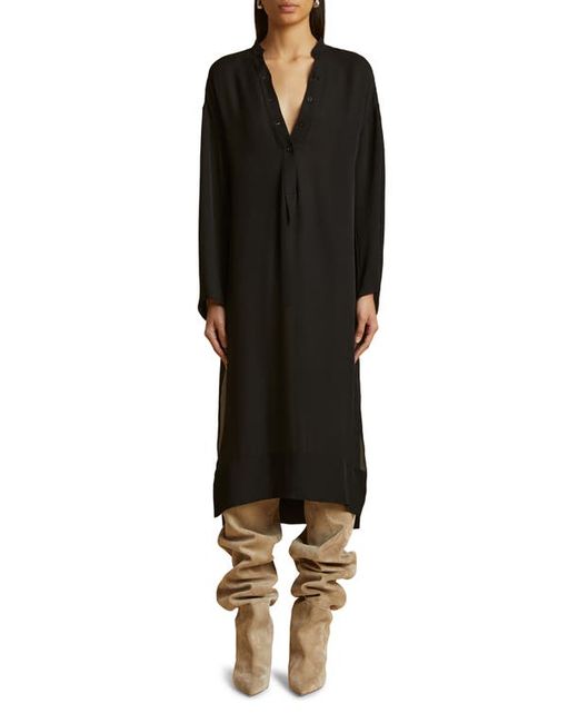 Khaite The Brom Long Sleeve Silk Midi Dress