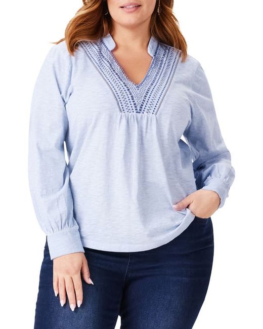 Nic+Zoe Blueline Embroidered Cotton Peasant Top