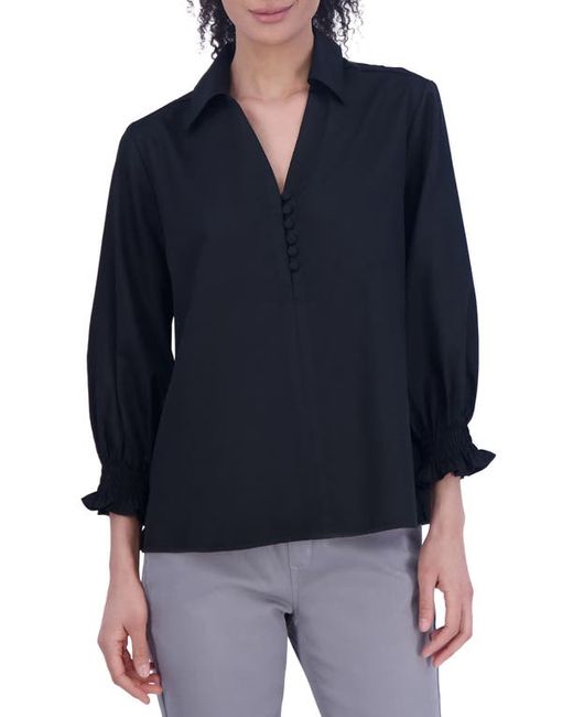 Foxcroft Alexis Smocked Cuff Sateen Popover Top