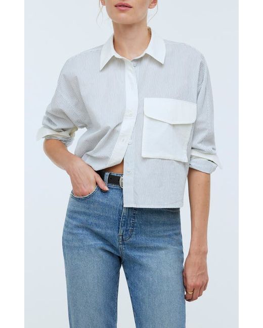 Madewell Stripe Cotton Cargo Pocket Crop Shirt
