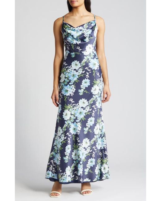 Vince Camuto Print Cowl Neck Satin Gown