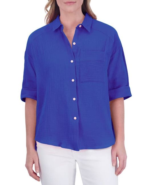 Foxcroft Joanna Cotton Gauze Button-Up Shirt