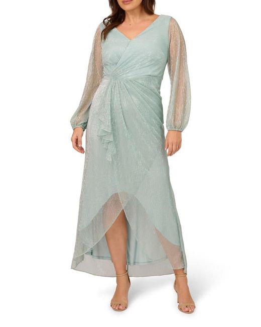 Adrianna Papell Metallic Long Sleeve Mesh High-Low Cocktail Dress