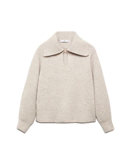 Mango Johnny Collar Pullover Sweater Light Pastel Grey