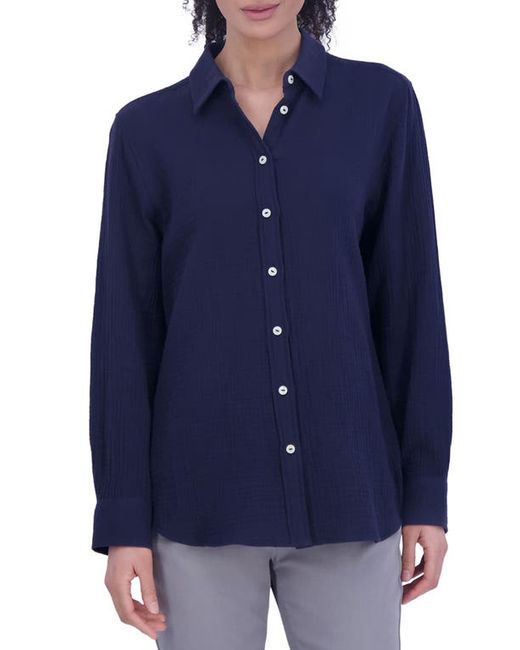 Foxcroft Cotton Gauze Tunic Button-Up Shirt