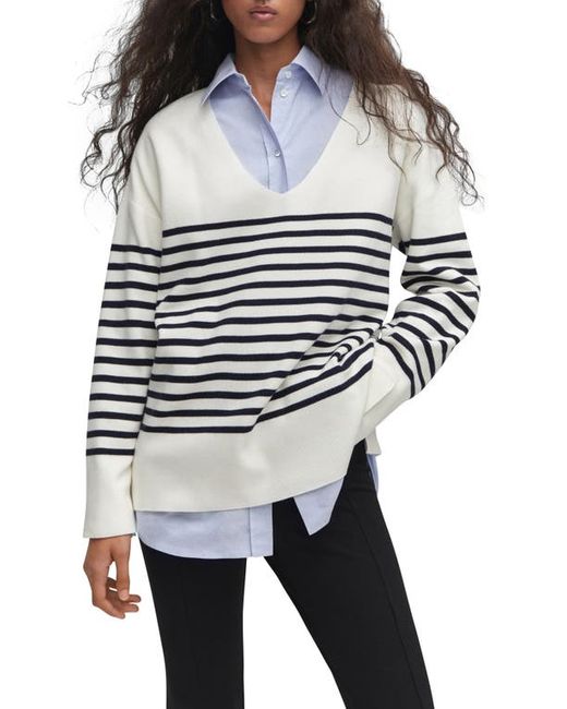 Mango Stripe Oversize V-Neck Sweater