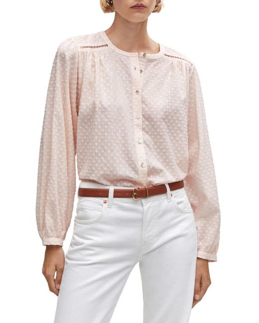 Mango Plumeti Clip Dot Long Sleeve Button-Up Shirt
