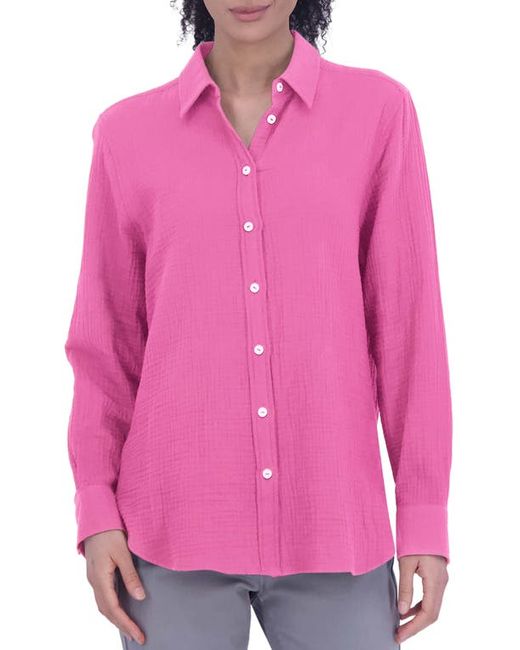 Foxcroft Cotton Gauze Tunic Button-Up Shirt