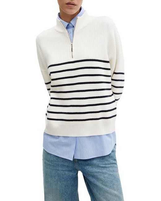 Mango Oversize Stripe Quarter Zip Sweater White/Navy