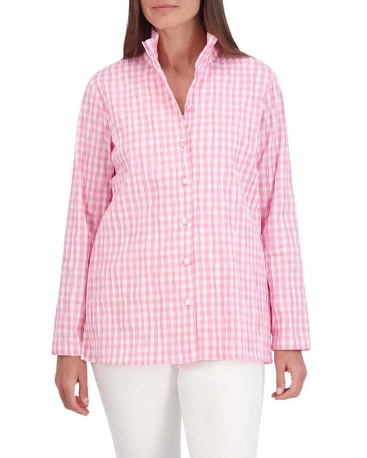 Foxcroft Carolina Crinkled Gingham Cotton Blend Button-Up Shirt