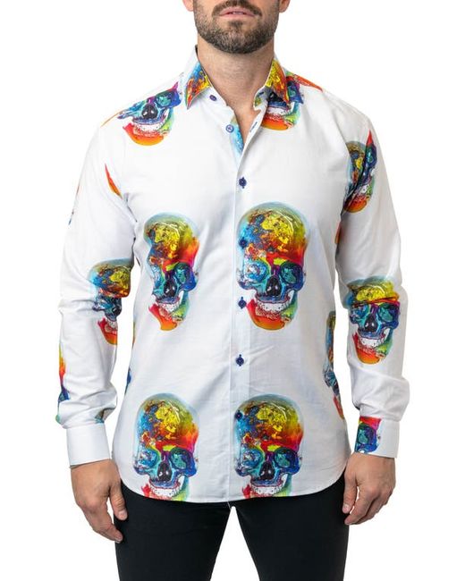 Maceoo Fibonacci Limitless Skull Egyptian Cotton Button-Up Shirt