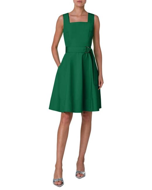 Akris Punto Belted Square Neck Cotton Fit Flare Dress