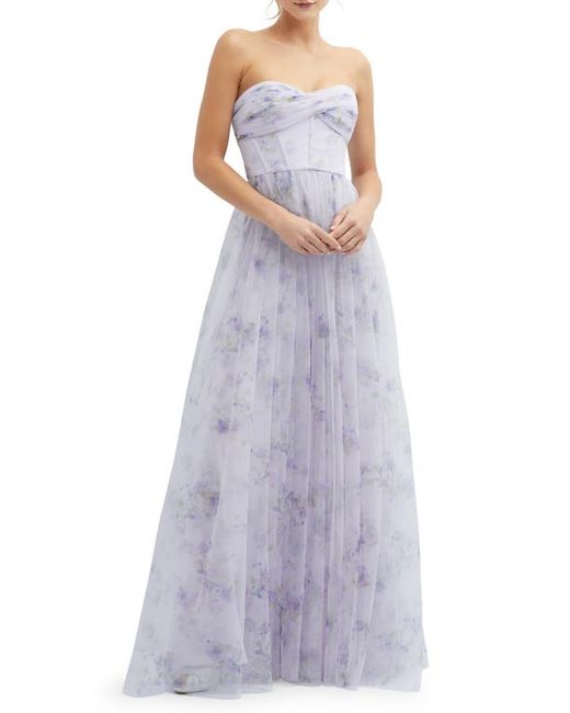 Dessy Collection Floral Print Strapless Tulle
