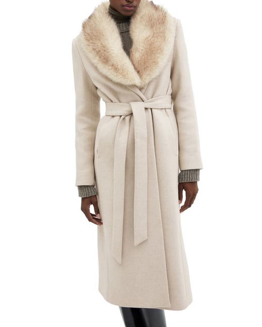 Mango Wool Blend Coat with Removable Faux Fur Collar Light/Pastel Grey