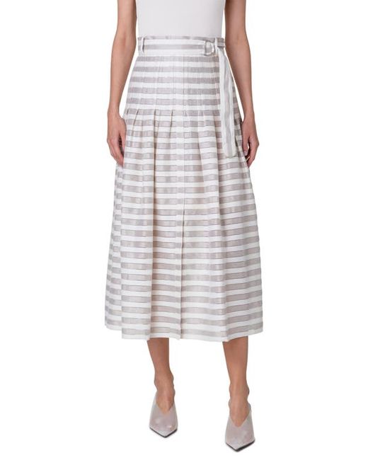 Akris Punto Texture Stripe Belted Midi Skirt