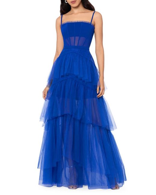 Betsy & Adam Tiered Tulle Ruffle Gown
