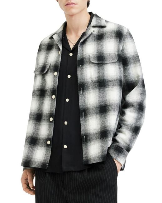 AllSaints Fortunado Plaid Relaxed Fit Button-Up Shirt Oatmeal Jet Black