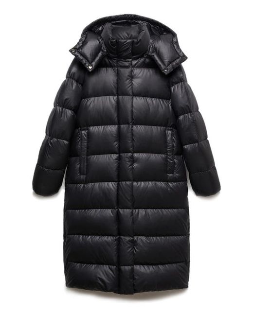 Mango Quilted Hooded Longline Down Puffer Jacket