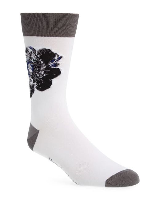 Alexander McQueen Chiaroscuro Floral Cotton Crew Socks White/Light Grey