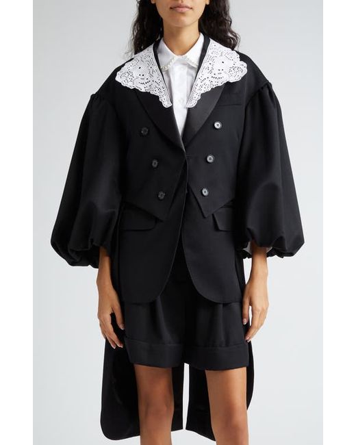 Simone Rocha Double Breasted Tailcoat with Eyelet Collar Overlay Black