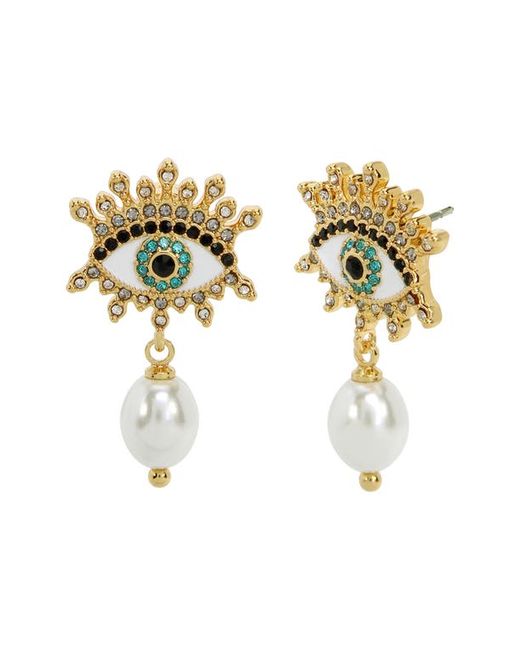 Kurt Geiger London Evil Eye Imitation Pearl Drop Earrings Gold