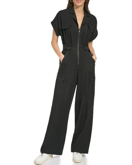 Dkny Front Zip Twill Jumpsuit