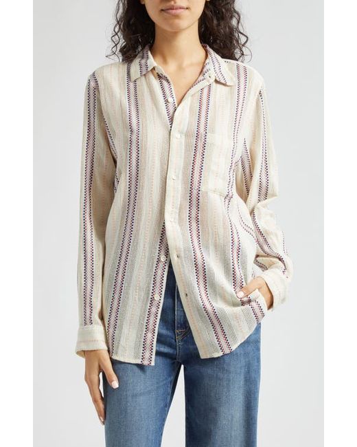 Mille Sofia Long Sleeve Burnout Lace Button-Up Shirt