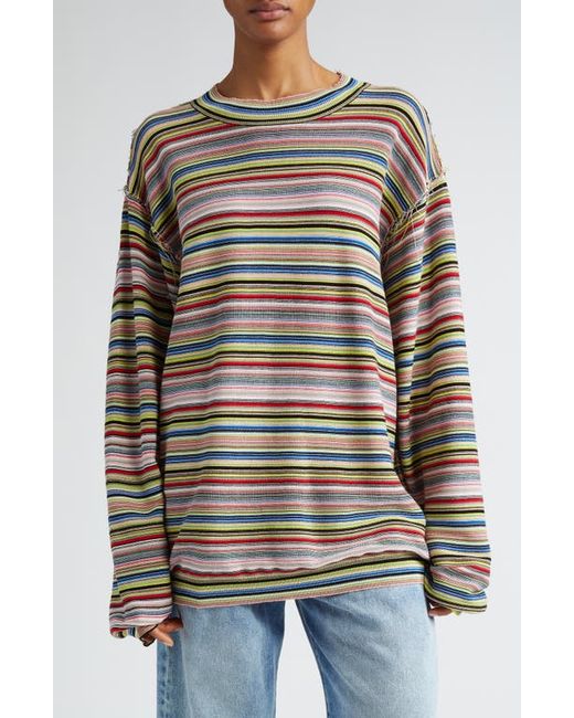 Maison Margiela Exposed Seam Stripe Cotton Crewneck Sweater
