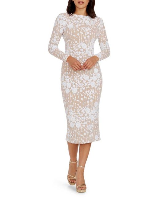 Dress the population Emery Sequin Long Sleeve Body-Con Midi Dress White