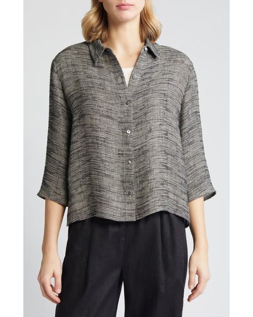 Eileen Fisher Jacquard Organic Linen Blend Button-Up Shirt Natural