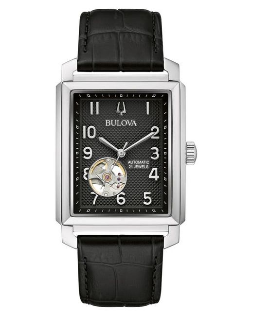 Bulova Sutton Automatic Leather Strap Watch 33mm Black/-Tone