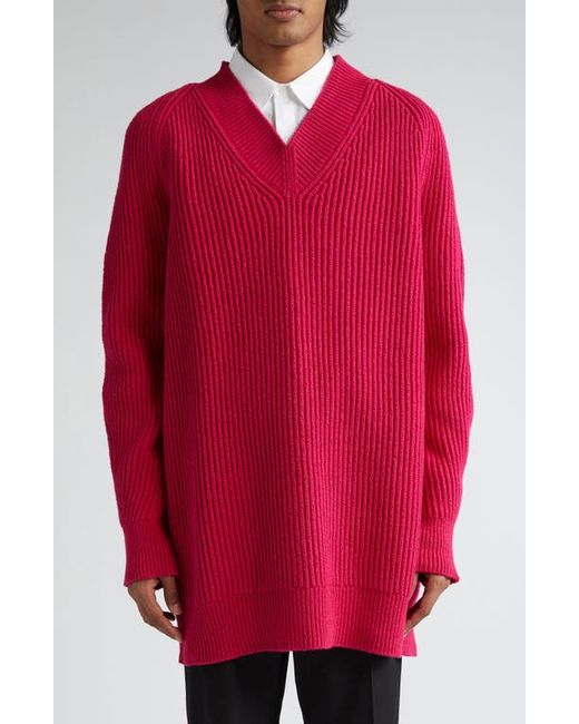 Jil Sander Structured Cotton Wool Blend V-Neck Sweater