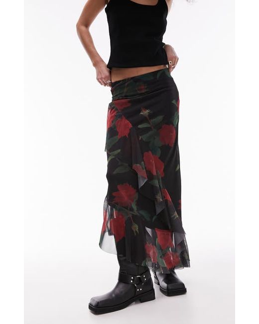 TopShop Ruffle Mesh Midi Skirt