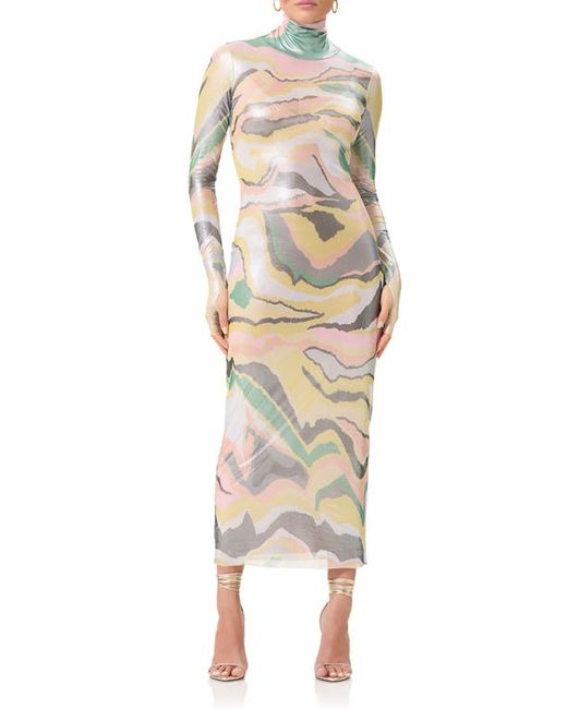 Afrm Shailene Foil Print Long Sleeve Dress