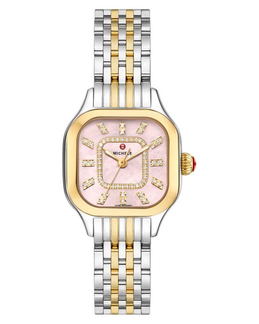 Michele Meggie Diamond Two-Tone Bracelet Watch 29mm Gold/Rose Gold