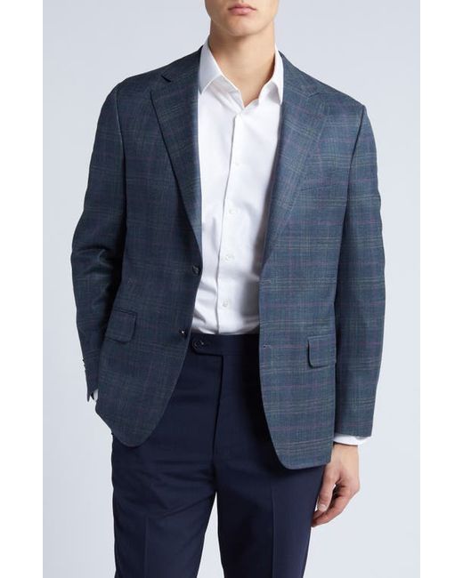 Peter Millar Tailored Fit Plaid Wool Linen Silk Blend Sport Coat Grey Pliad