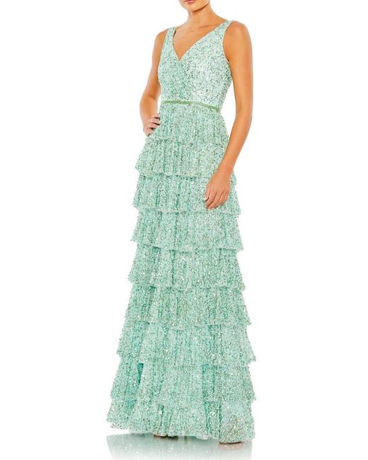 Mac Duggal Sequin Tiered A-Line Gown