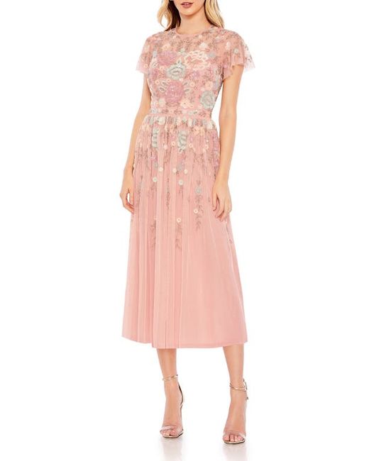 Mac Duggal Beaded Floral Flutter Sleeve Cocktail Dress