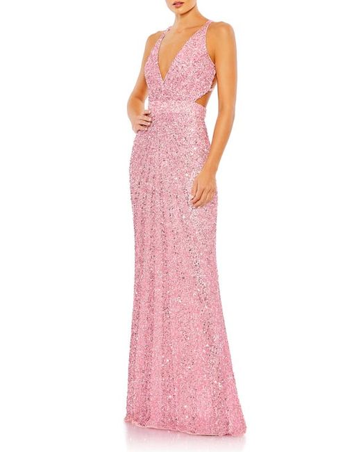 Mac Duggal Sequin Strappy Back A-Line Gown
