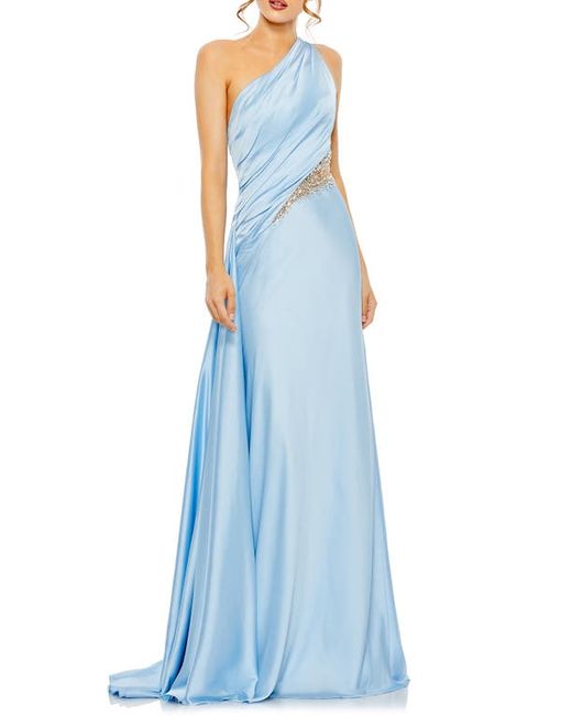 Mac Duggal Crystal Detail One-Shoulder Satin Gown