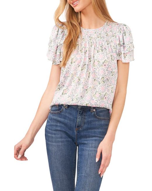 Cece Floral Smocked Tiered Sleeve Top