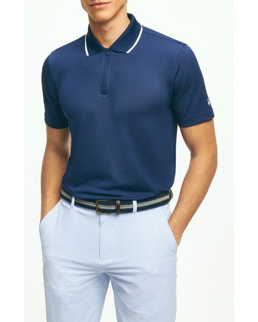Brooks Brothers Solid Tipped Quarter Zip Performance Golf Polo